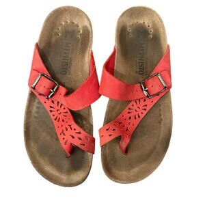 Mephisto Helen Red Leather Cutout Sandals Women's Size 36